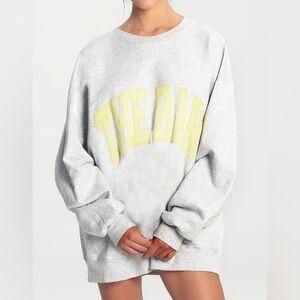 THE BAR Graphic VARSITY SWEATSHIRT LT HEATHER 
GREY/LEMON YELLOW SIZE XL NWOT